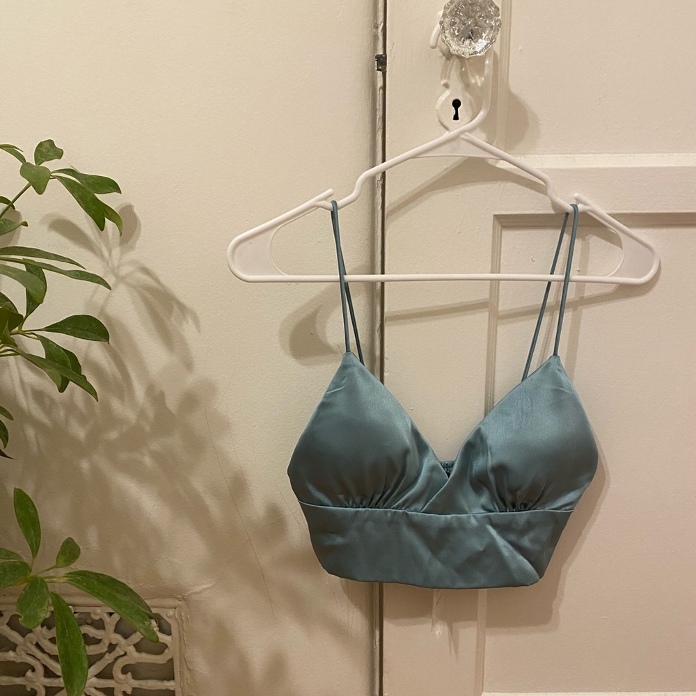 NWT Cider satin crop top blue